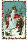 barn som bygger en snømann