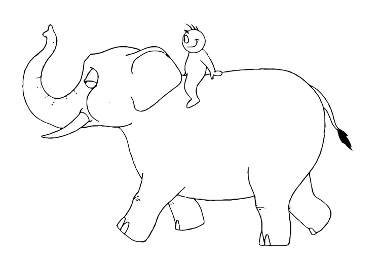 Bilde å fargelegge 07b. elefant med en person
