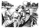 Bilder � fargelegge 3 menn i en båt
