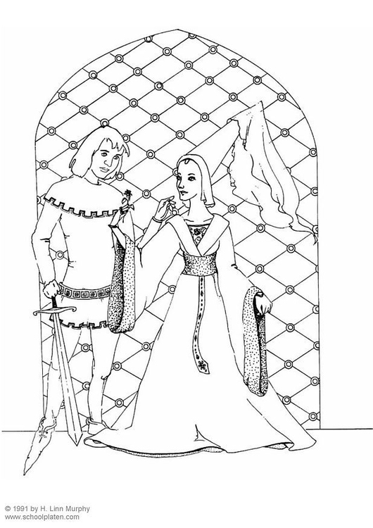 Bilde å fargelegge adelsmann og adelskvinne (1400)