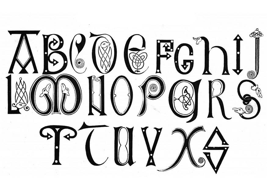 Bilde å fargelegge angelsaksisk alfabet fra det 8. og 9. Ã¥rhundre