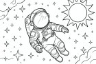 astronaut i rommet med stjerner og solen