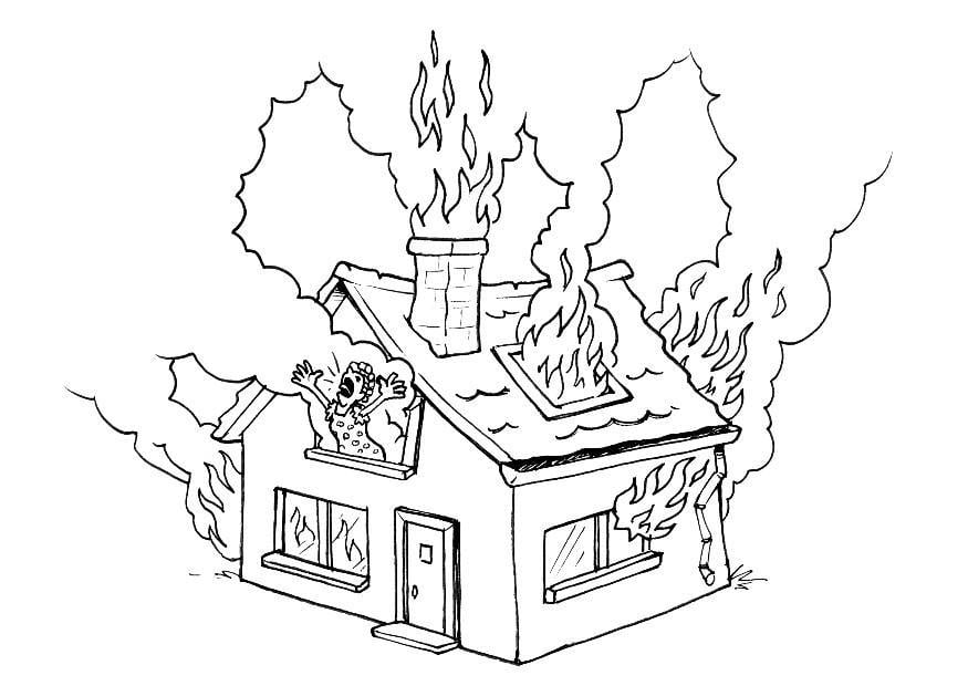 Bilde å fargelegge brann i hus