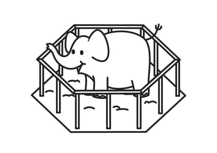Bilde å fargelegge elefant i bur