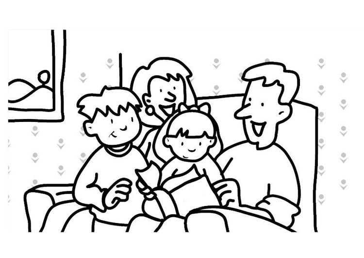 Bilde å fargelegge en familie som leser