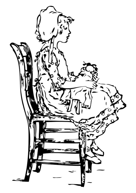 Bilde å fargelegge en jente pÃ¥ en stol