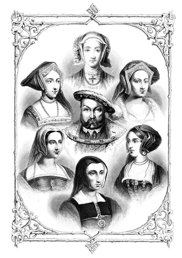 Bilde å fargelegge Henrik VIII og hans 6 hustruer