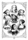 Bilder � fargelegge Henrik VIII og hans 6 hustruer