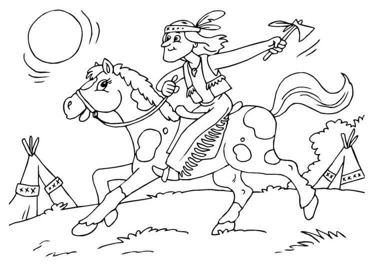 Bilde å fargelegge indianer pÃ¥ hest