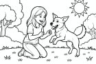 jente leker med hunden sin
