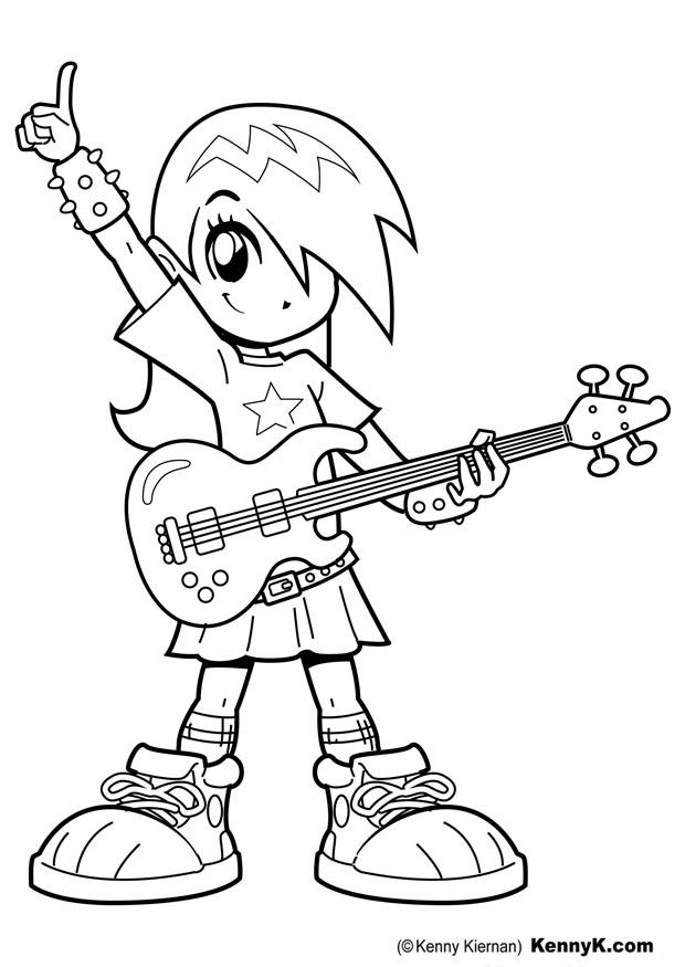 Bilde å fargelegge jente med en gitar