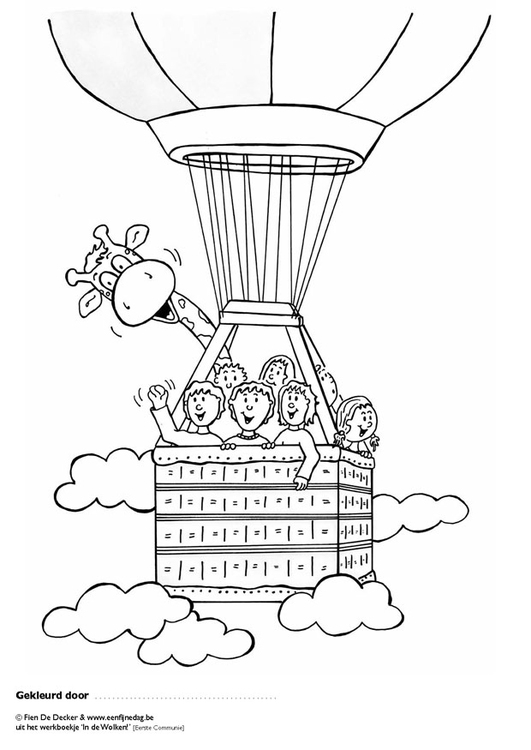 Bilde å fargelegge Jule og vennene flyr i en luftballong