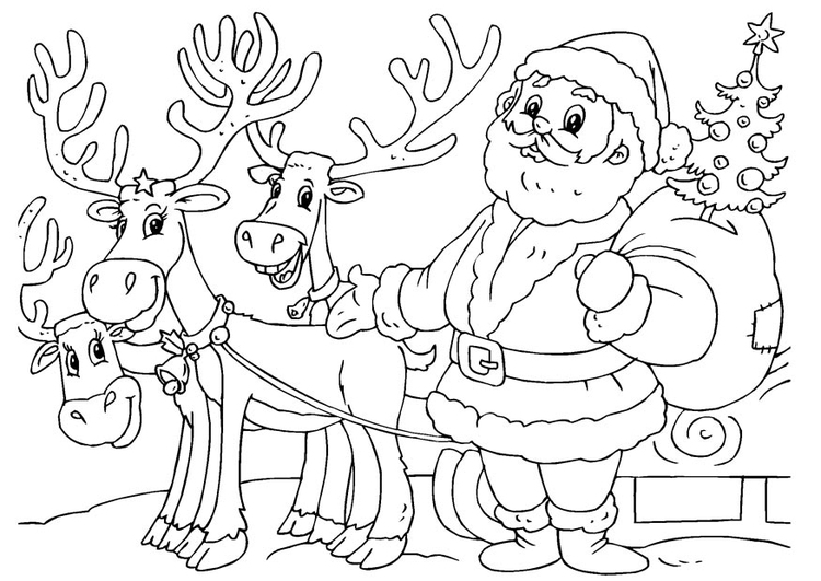 Bilde å fargelegge julenissen med reinsdyr