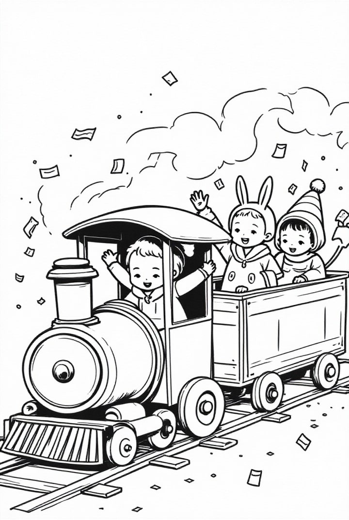 Bilde å fargelegge karnevalsfest pÃ¥ et tog
