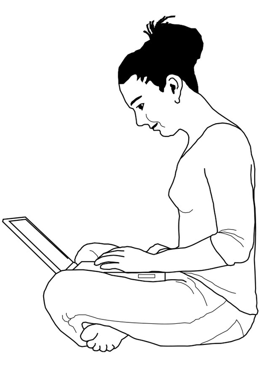 Bilde å fargelegge kvinne som jobber pÃ¥ laptop