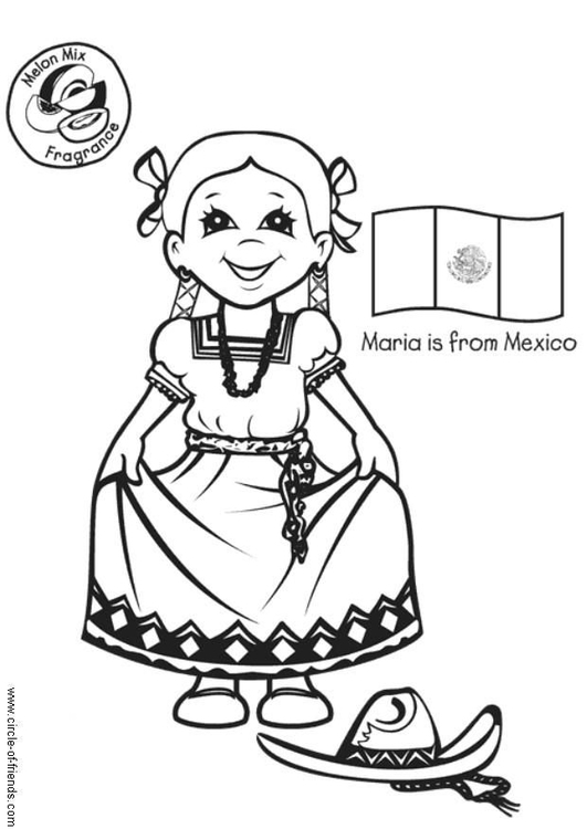 Bilde å fargelegge Maria med meksikansk flagg