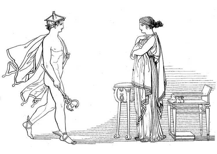 Bilde å fargelegge Odysseus - Hermes anbefaler Calypso frigjÃ¸ring av Odysseus
