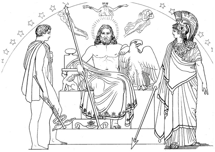 Bilde å fargelegge Odysseus - Hermes, Zeus og Athena