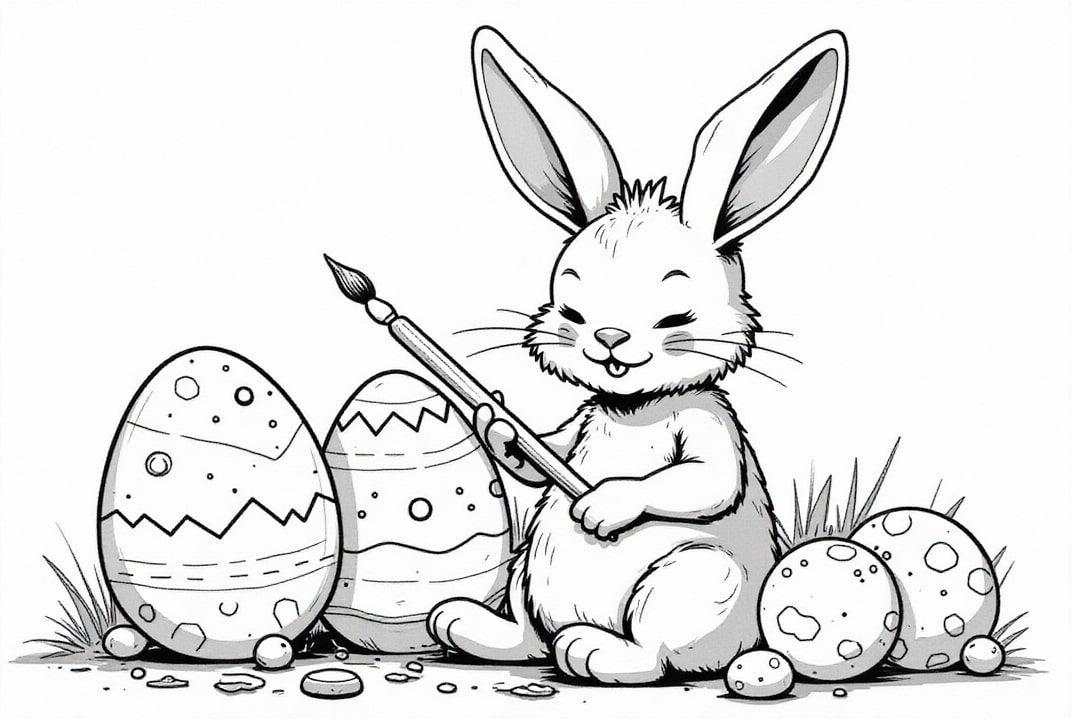 Bilde å fargelegge pÃ¥skeharen maler egg
