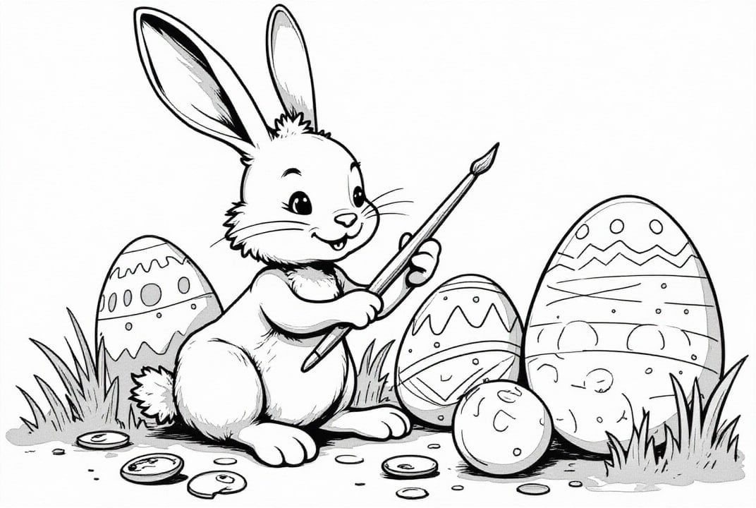 Bilde å fargelegge pÃ¥skeharen maler egg