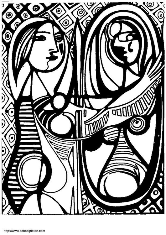 Bilde å fargelegge Picasso - jente foran speilet