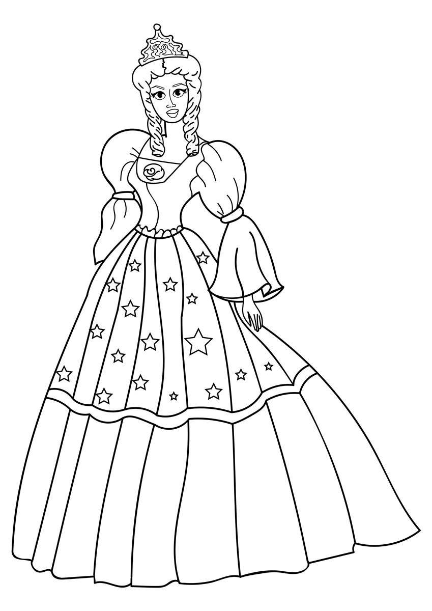 Bilde å fargelegge prinsesse med kjole