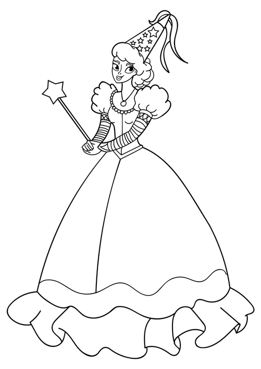 Bilde å fargelegge prinsesse med tryllestav