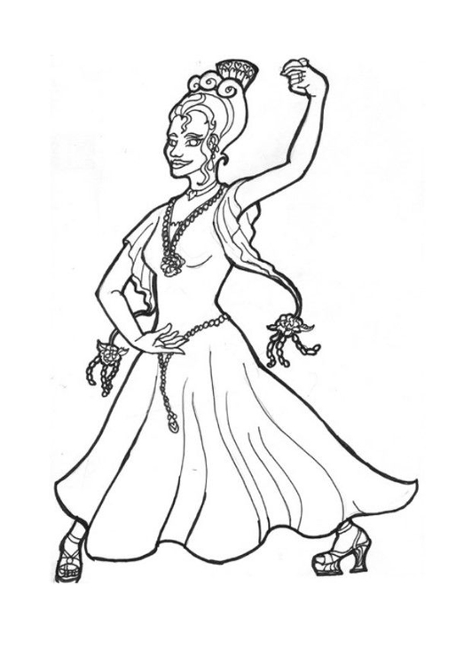 Bilde å fargelegge prinsesse som danser flamenco