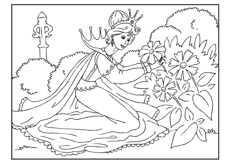 Bilde å fargelegge prinsessen plukker blomster