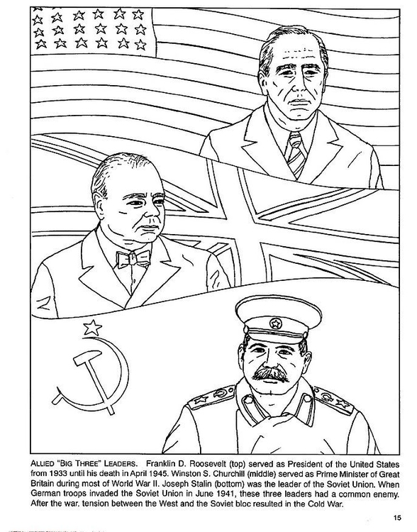 Bilde å fargelegge Roosevelt, Churchill, Stalin