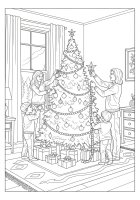 sette opp juletreet med familien