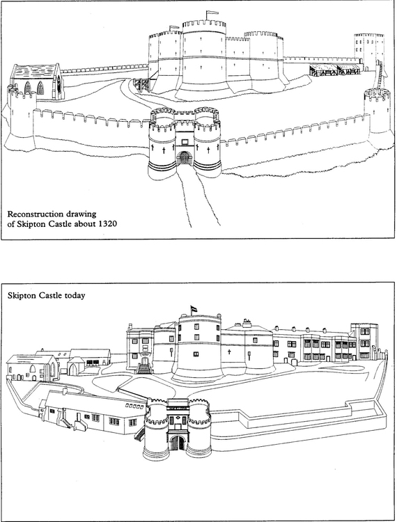 Bilde å fargelegge slottet i 1320 og slottet i dag