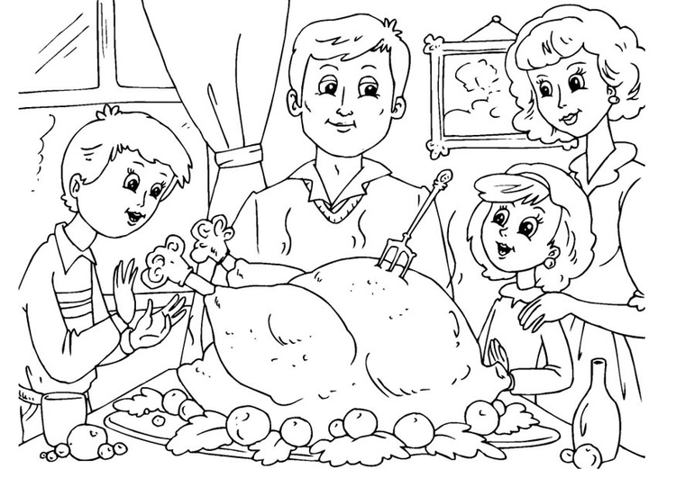 Bilde å fargelegge Thanksgiving mÃ¥ltid med familien