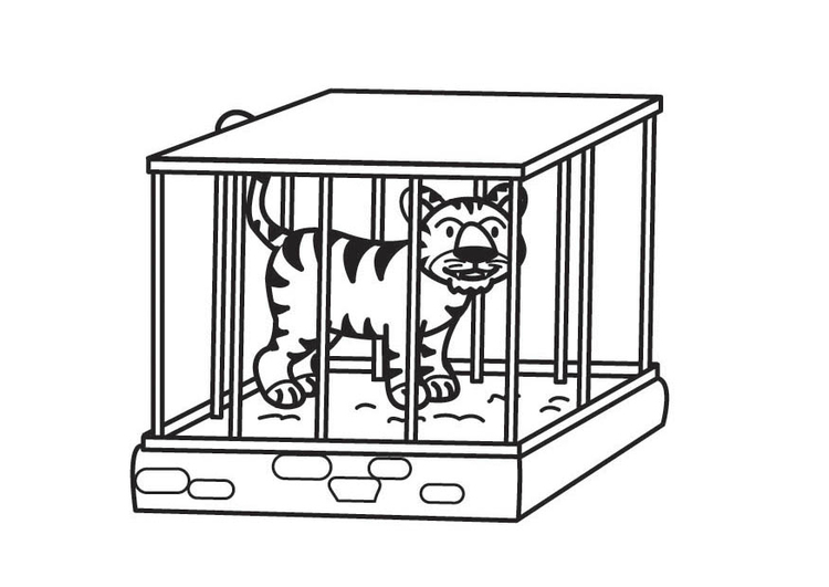 Bilde å fargelegge tiger i bur