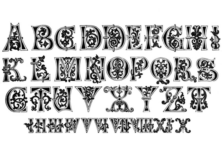Bilde å fargelegge ulike bokstaver og sifre - typesnitt - fra det 11. Ã¥rhundre