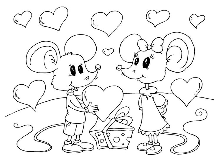 Bilde å fargelegge Valentinsdag mus