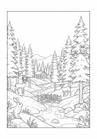 Fargeleggingsbilde vinter i skogen