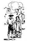 Fargeleggingsbilde cowboy med kvinne