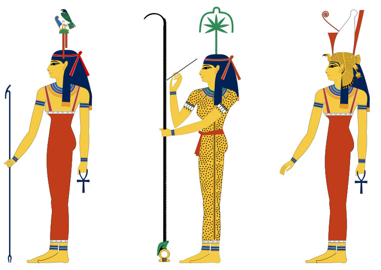 bilde Hathor, Seshat og Mut