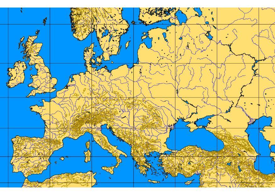 bilde kart over Europas berg og floder