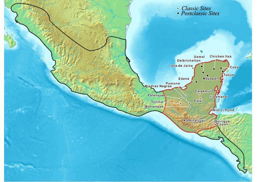 bilde kart over Mayasivilisasjonen