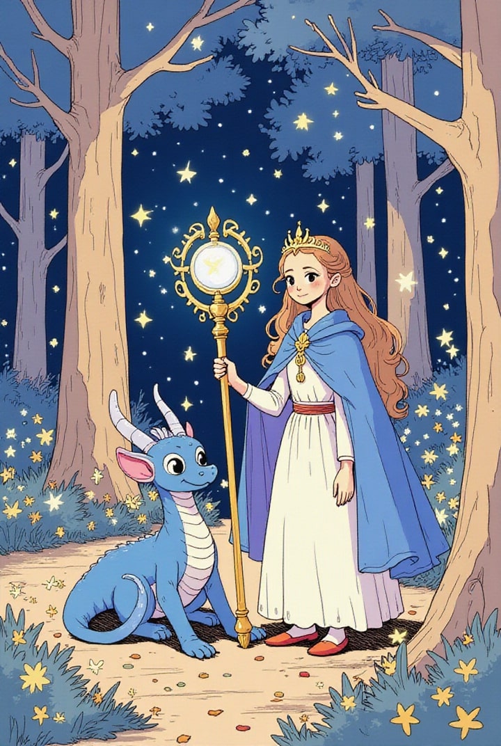 bilde prinsesse i magisk skog med drage