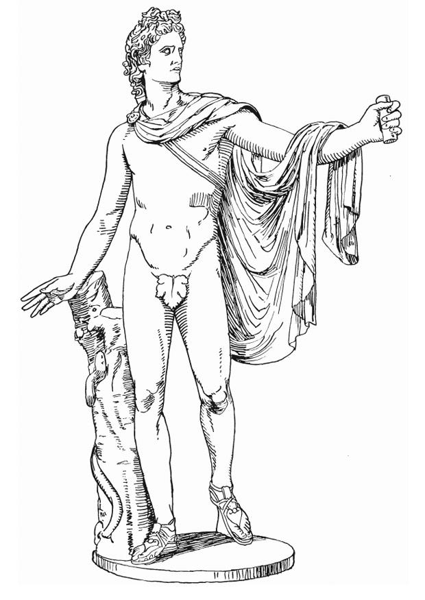 Fargeleggingsbilde apollo, gresk gud