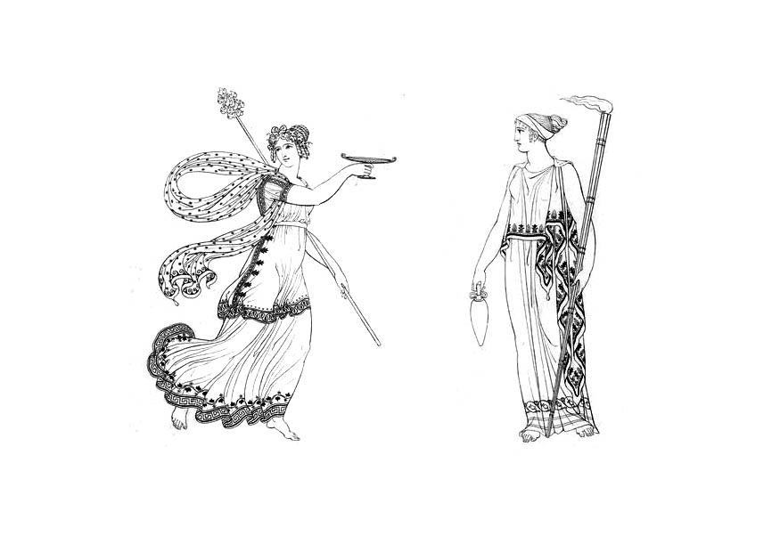 Fargeleggingsbilde bacchante og gudinne fra ceres