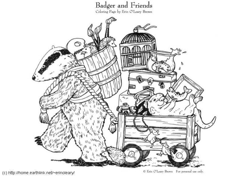 badger og hans venner Fargeleggingsbilde badger og hans venner