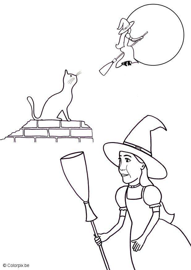 Bilde å fargelegge heks halloween