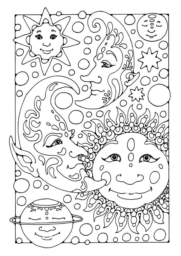 Bilde å fargelegge sol, mA¥ne og stjerner