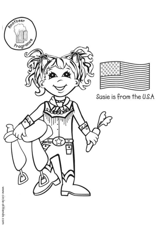 Bilde å fargelegge susie fra usa med flagg
