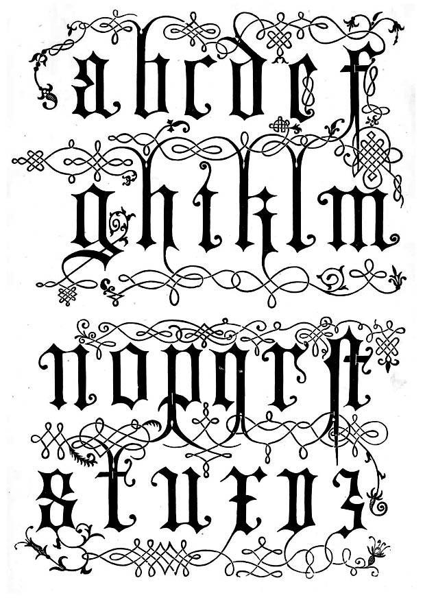 bokstaver - typesnitt - fra det 15. A¥rhundre Fargeleggingsbilde bokstaver - typesnitt - fra det 15. A¥rhundre