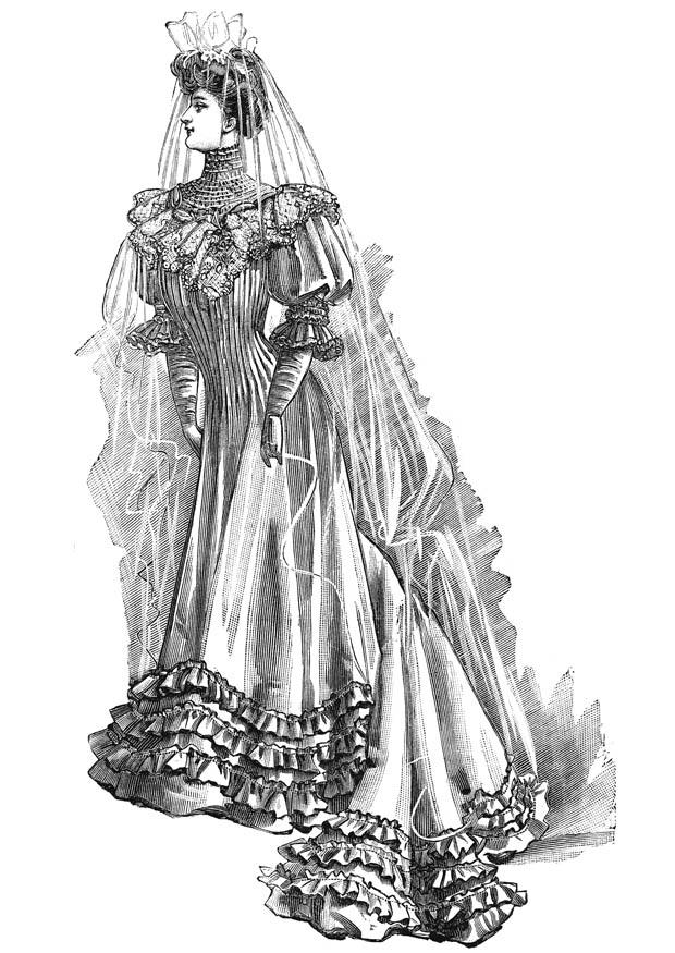 Fargeleggingsbilde brudekjole 1906